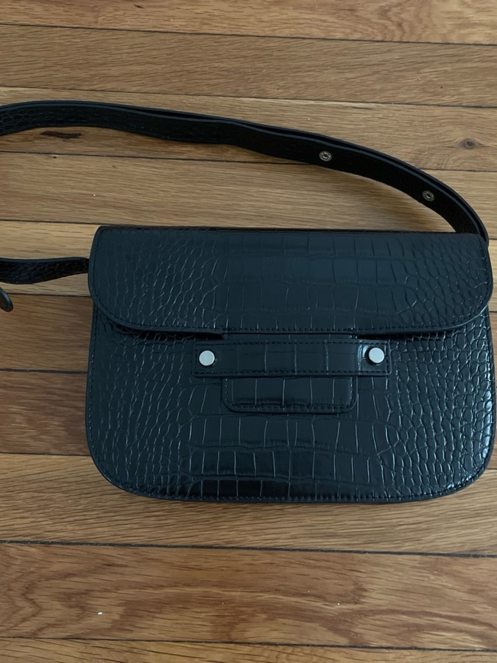 Urban Outfitters Black Croc-Embossed Crossbody/Shoulder Bag